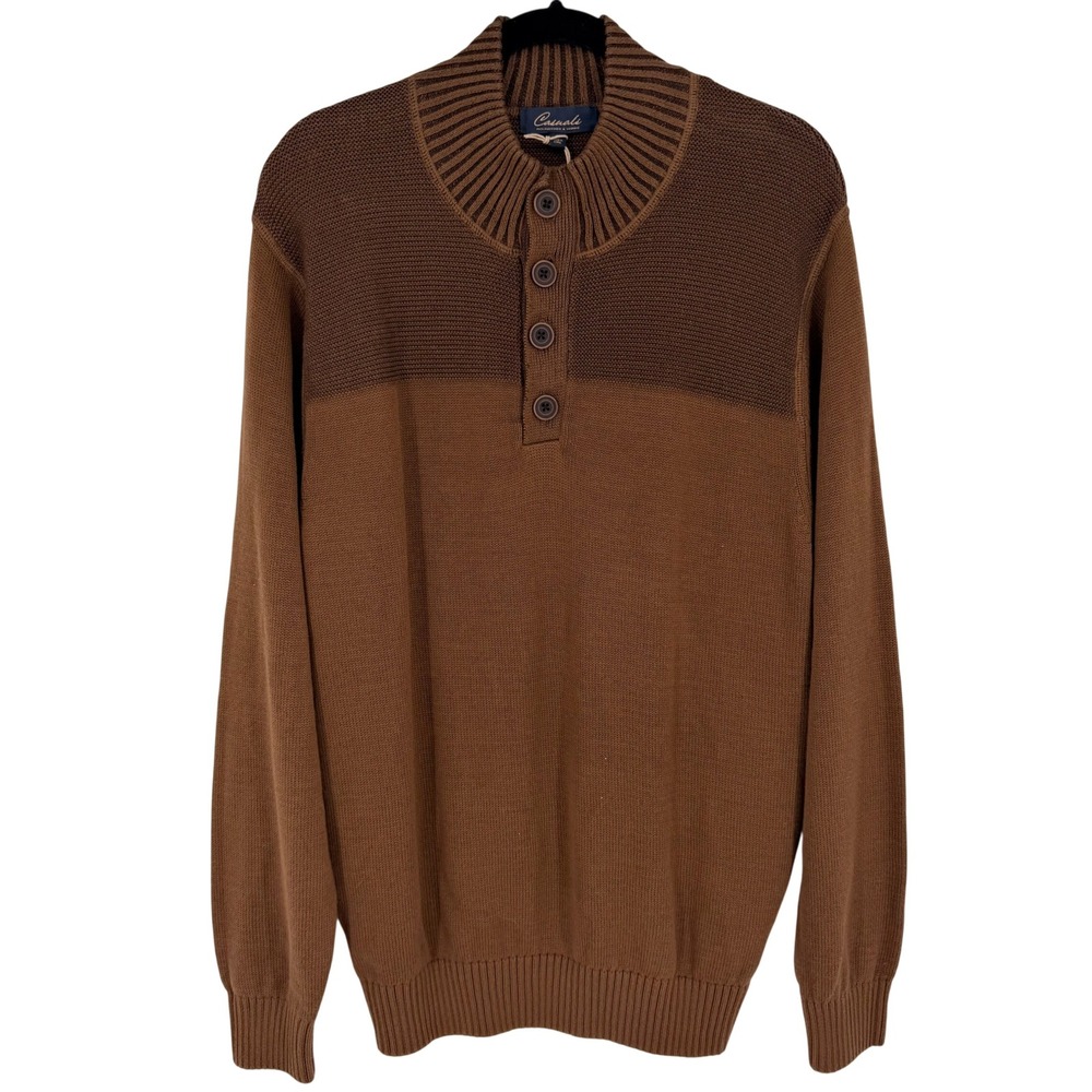 New Roundtree & Yorke Men's Brown Pullover Cotton 4 Button Sweater Sz L